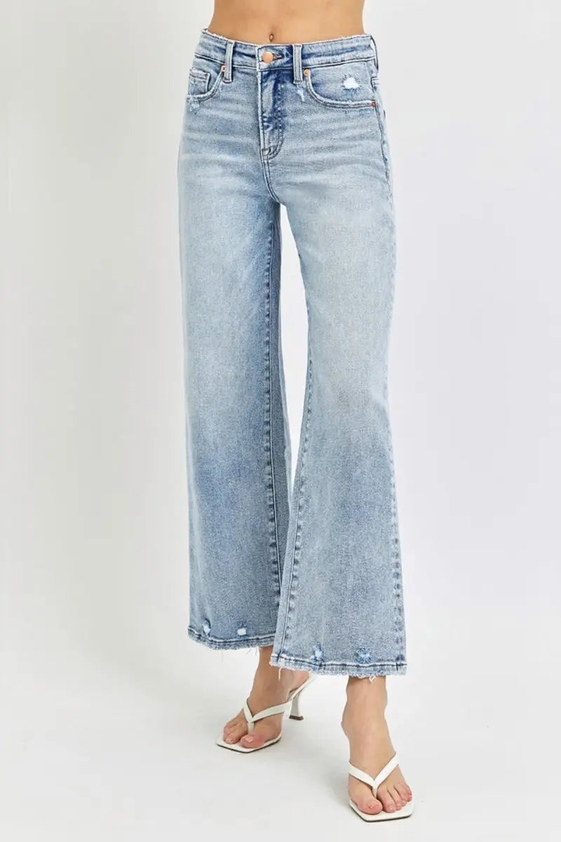 RISEN Full Size Tummy Control High Rise Crop Wide Leg Jeans - Love Salve